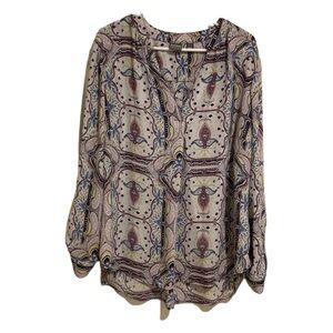 New York & Company Soho Jeans Women’s Cream and Blue Blouse Elegant Top Sz. XL